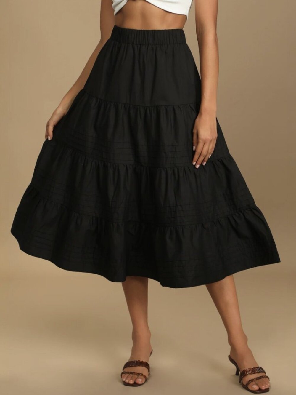 NWT Lulus Perfect Intentions Black Tiered Midi Skirt (size S) - Picture 2 of 8